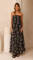 Connie Maxi Dress - Black/Beige Cowgirl