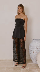 Harlean Strapless Top and Lace Pants Set - Black