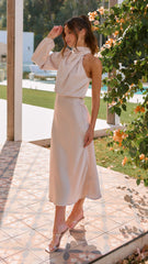 Esther One Shoulder Long Sleeve Dress - Champagne
