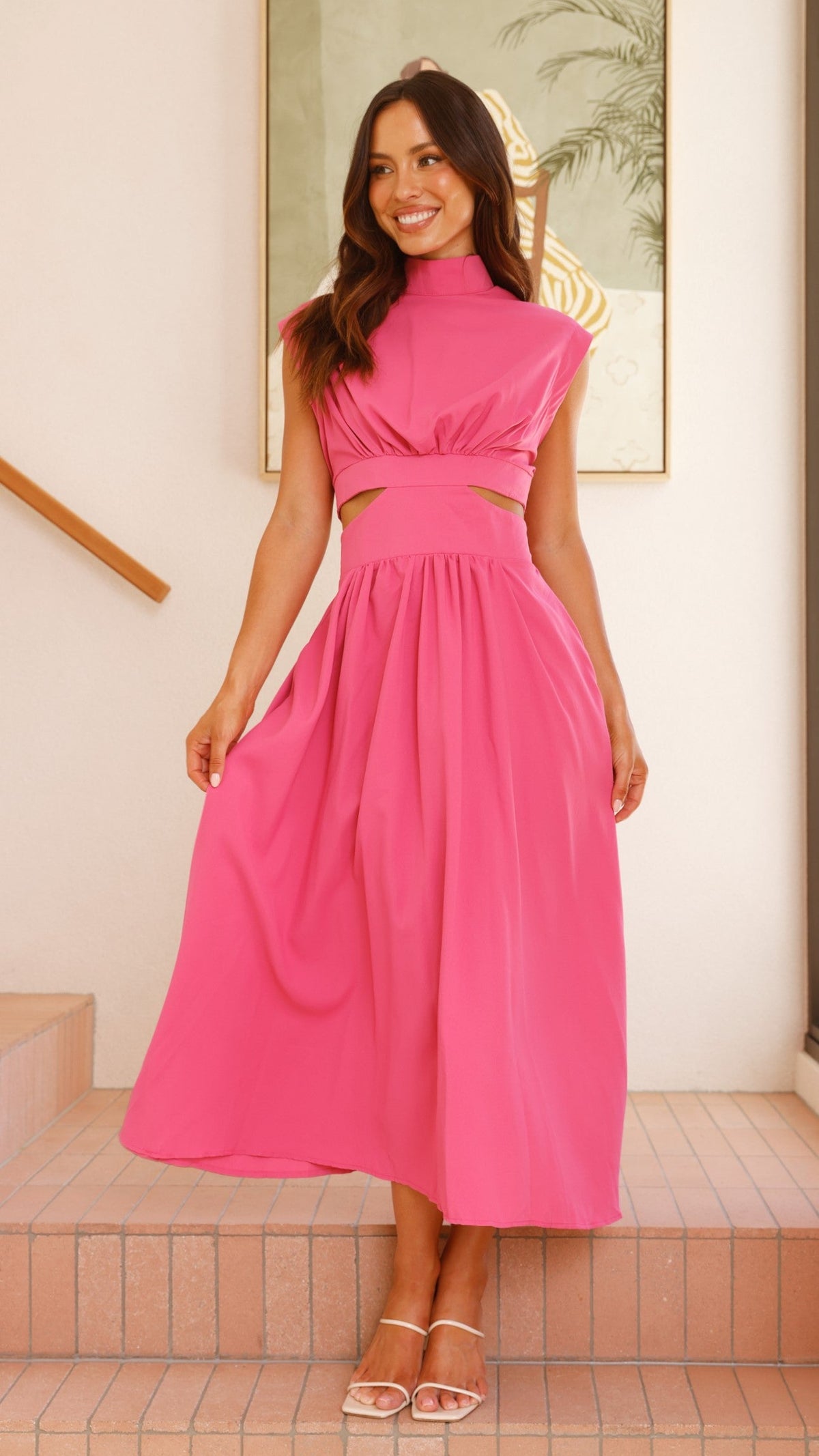 Maddison Midi Dress - Hot Pink