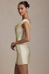 Maeve-Off-Shoulder Draped Mini Dress in Ivory