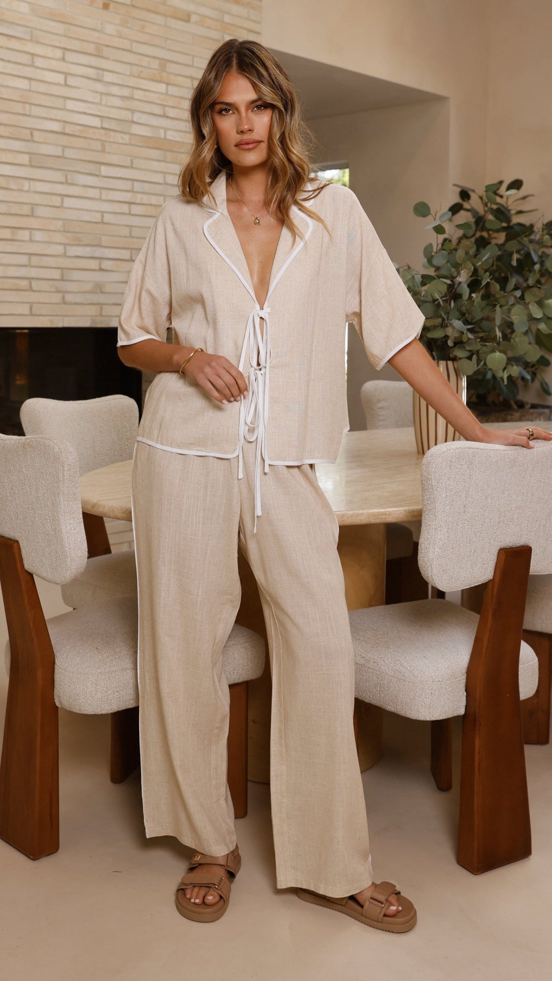 Hartley Pants - Beige / White