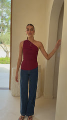 Cynthia One Shoulder Top - Wine