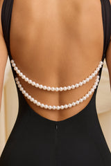 Xanthia-Pearl-Detail Halterneck Maxi Dress in Black