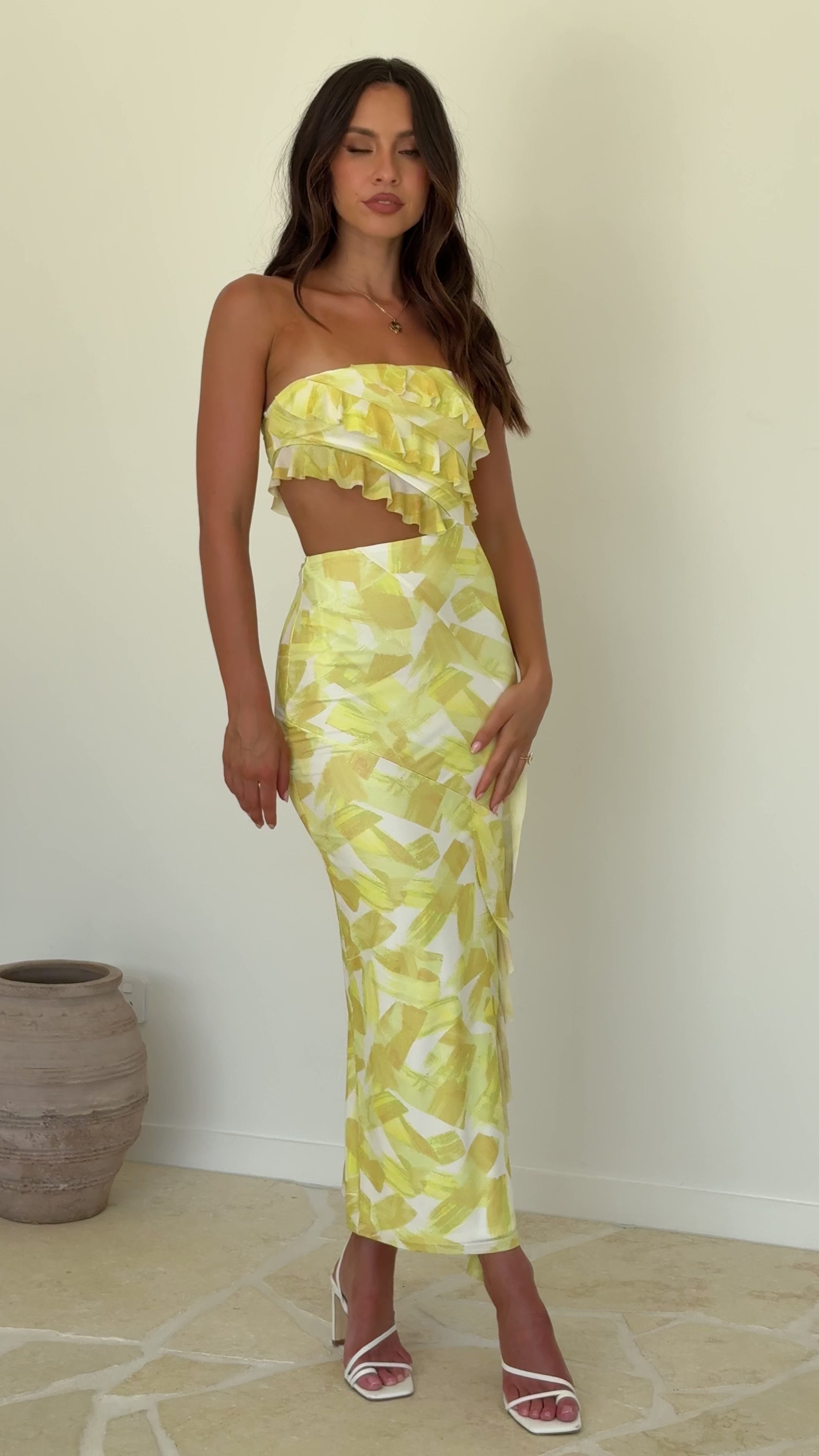 Zinnia Midi Dress - Yellow/White