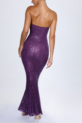 Kinsley-Embellished Cut-Out Bandeau Maxi Dress in Grape