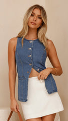 Bailey Button Up Vest - Dark Denim