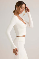 Kiva-Modal Ribbed Cropped Cardigan in White