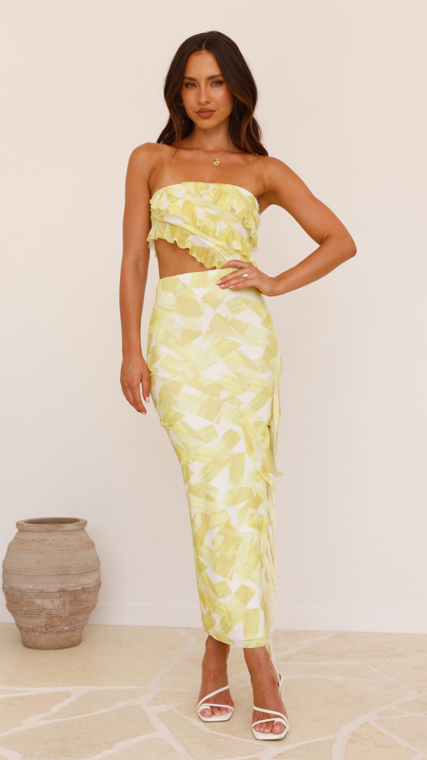 Zinnia Midi Dress - Yellow/White
