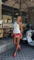 Abilene Wrap Mini Skirt - Red / White