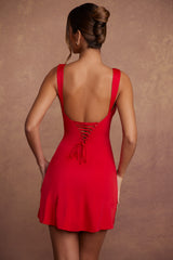 Violetta-Tie Up Back Mini Dress in Red
