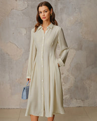 Apricot A-Line Button Midi Dress
