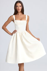 Marguerite-Draped Corset Midaxi Dress in Ivory