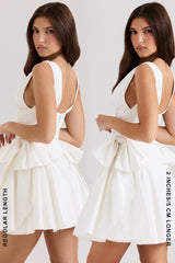 White Stretch Cotton Bow Mini Dress