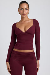 Emry-Modal Ruched Long-Sleeve Top in Plum