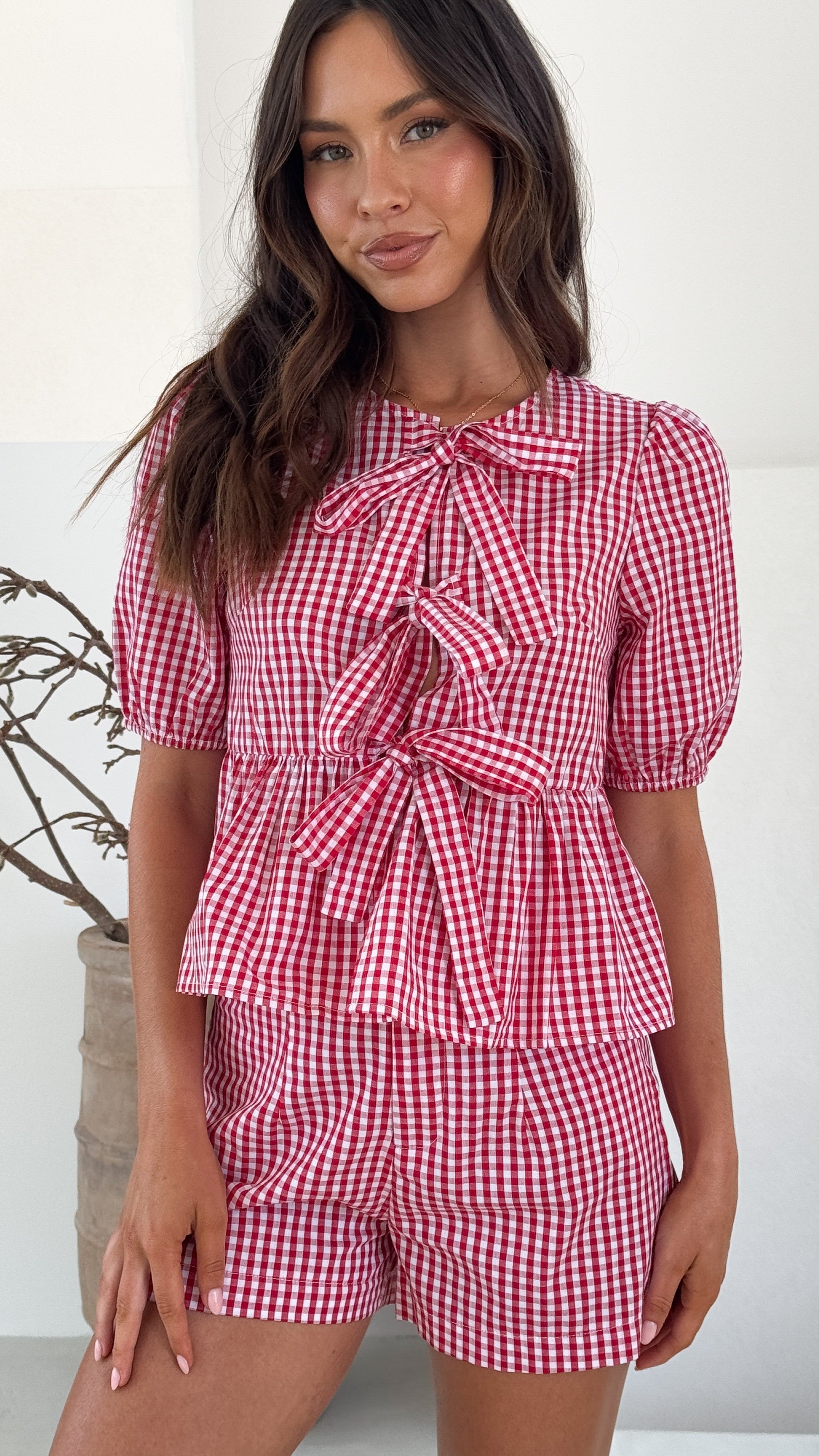 Belle Tie Front Shirt - Red Check