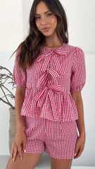 Belle Tie Front Shirt - Red Check