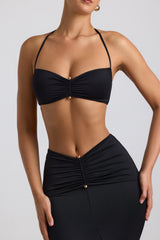 Jerika-Slinky Jersey Hardware Detail Halterneck Bralette in Black