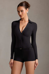 Araceli-Long-Sleeve Playsuit in Black