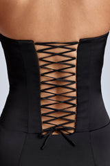 Adelaide-Lace-Up Corset Mini Dress in Black