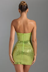 Aurora-Embellished Bandeau Mini Dress in Pear Green