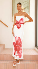Brittani Strapless Maxi Dress - White/Red