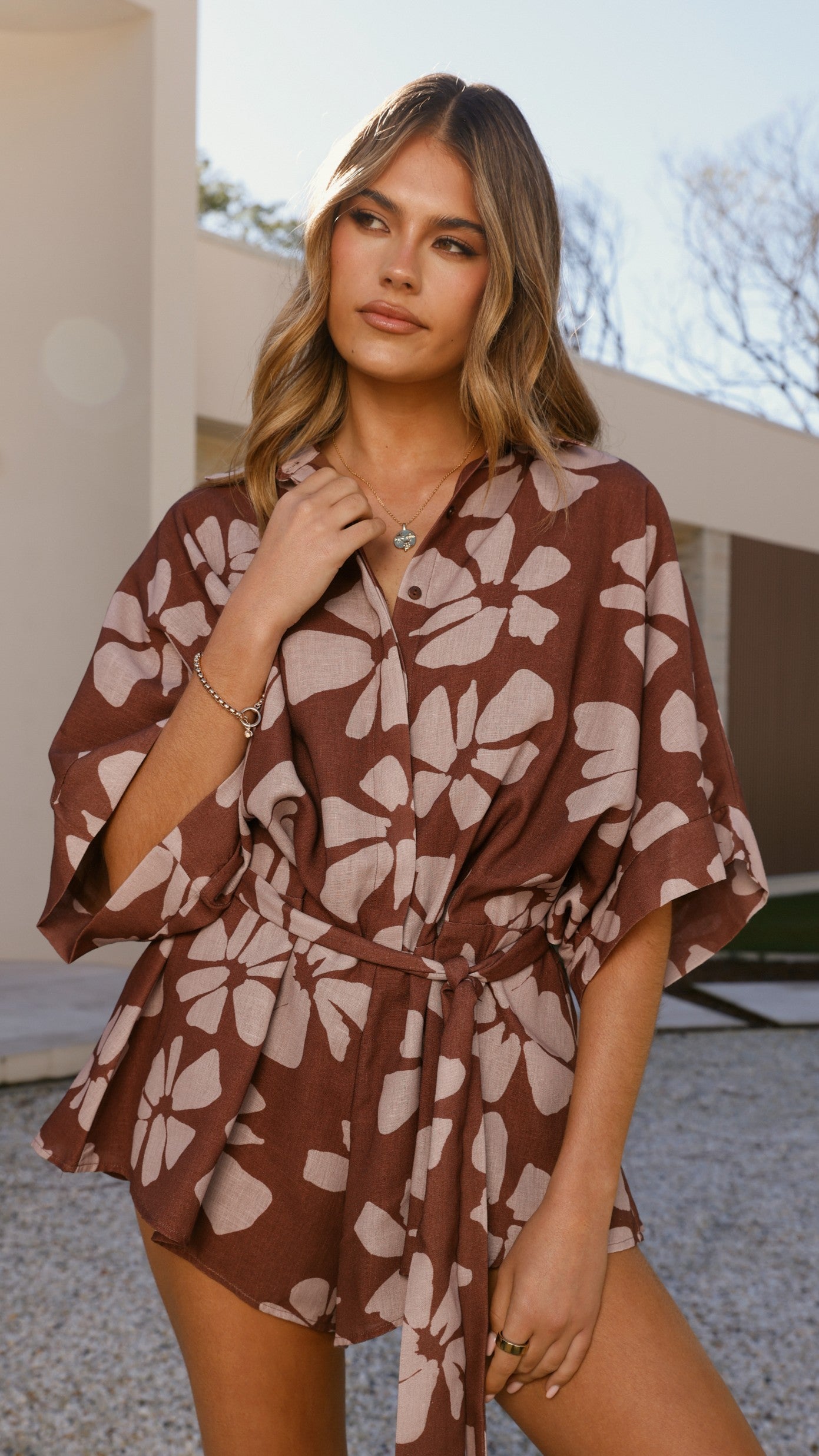 Bailin Playsuit - Brown Daylillies