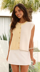 Keisha Knit Button Up Vest - Butter/White