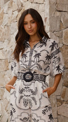 Xander 3/4 Sleeve Button Down Shirt - Black/White