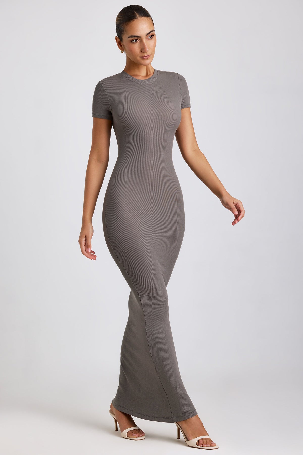 Freya-Ribbed Modal Maxi Dress in Grey