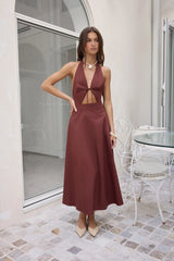 Sands Of Splendor Halter Maxi Dress Brown