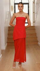 Fenella Asymmetrical Maxi Dress - Red