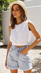 Aimee Linen Top - White