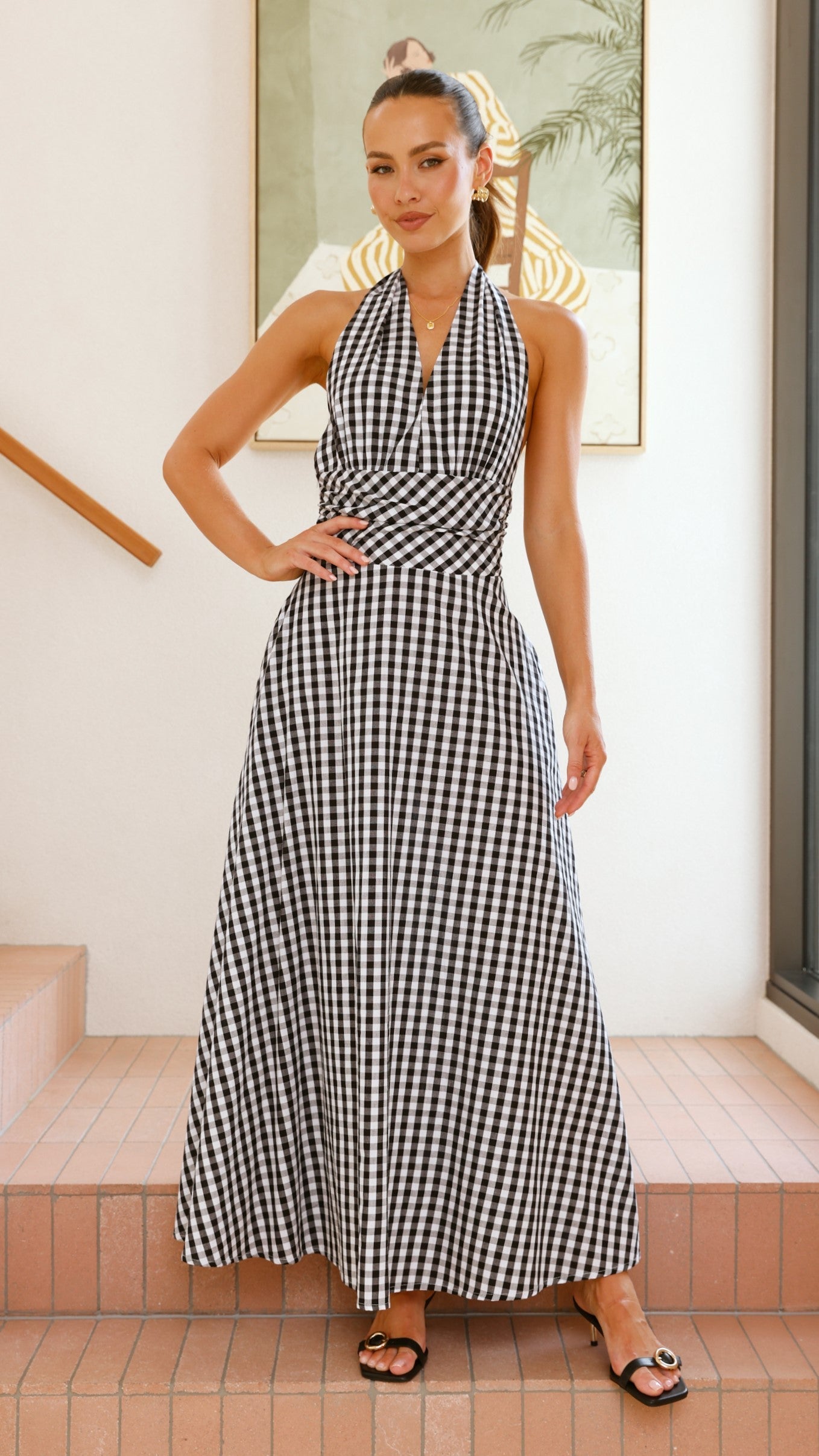 Brydie Halter Maxi Dress - Gingham Black
