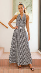 Brydie Halter Maxi Dress - Gingham Black