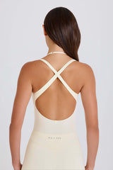 Stretch Cotton Jersey Layered Crossback Bodysuit in Cream