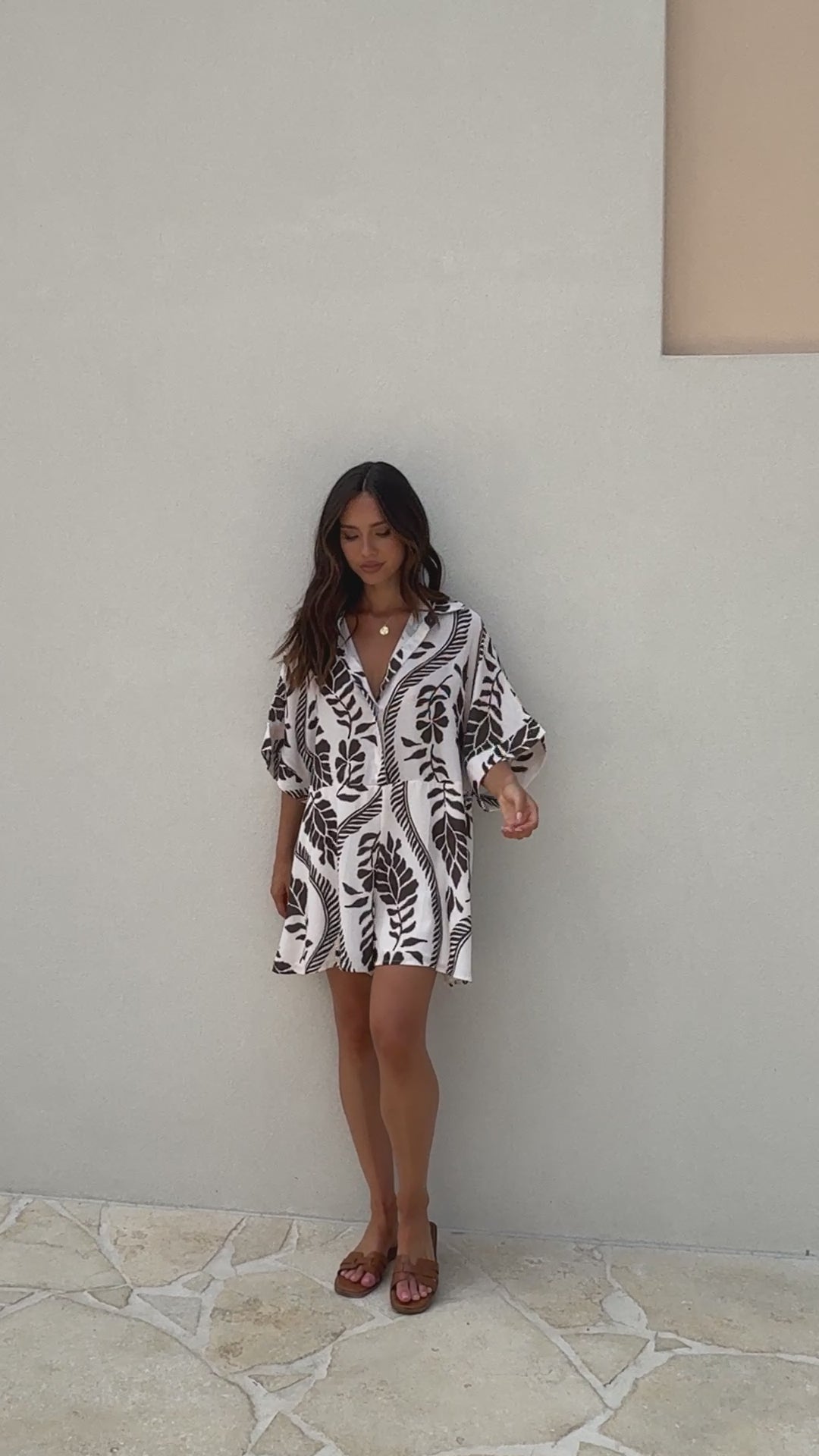Aurelia Playsuit - Brown/White Print