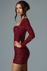 Sephina-Embellished Sweetheart-Neck Mini Dress in Red
