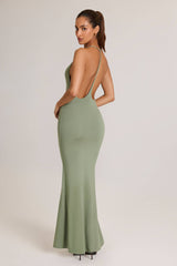 Leire-Modal Plunge Backless Maxi Dress in Sage Green