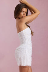 Ziya-Embellished Draped Strapless A-Line Mini Dress in White