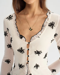 Apricot Floral Single Breasted Cardigan
