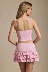 Lorena-Layered Ruffled Low-Rise Mini Skirt in Soft Pink
