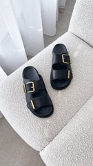 Panama Slide - Black Leather
