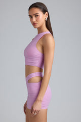 Malika-Metallic Cut-Out Low-Rise Mini Skirt in Violet Pink