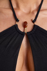 Margot-Hardware Detail Cut-Out Halterneck Maxi Dress in Black