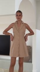 Trixie Button Down Mini Dress - Sand