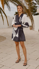 Cassidy Long Sleeve Mini Dress - White/Navy
