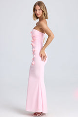 Aveline-Draped Floral-Appliqué Maxi Dress in Blush