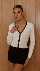 Ziva Button Up Top - Cream/Black