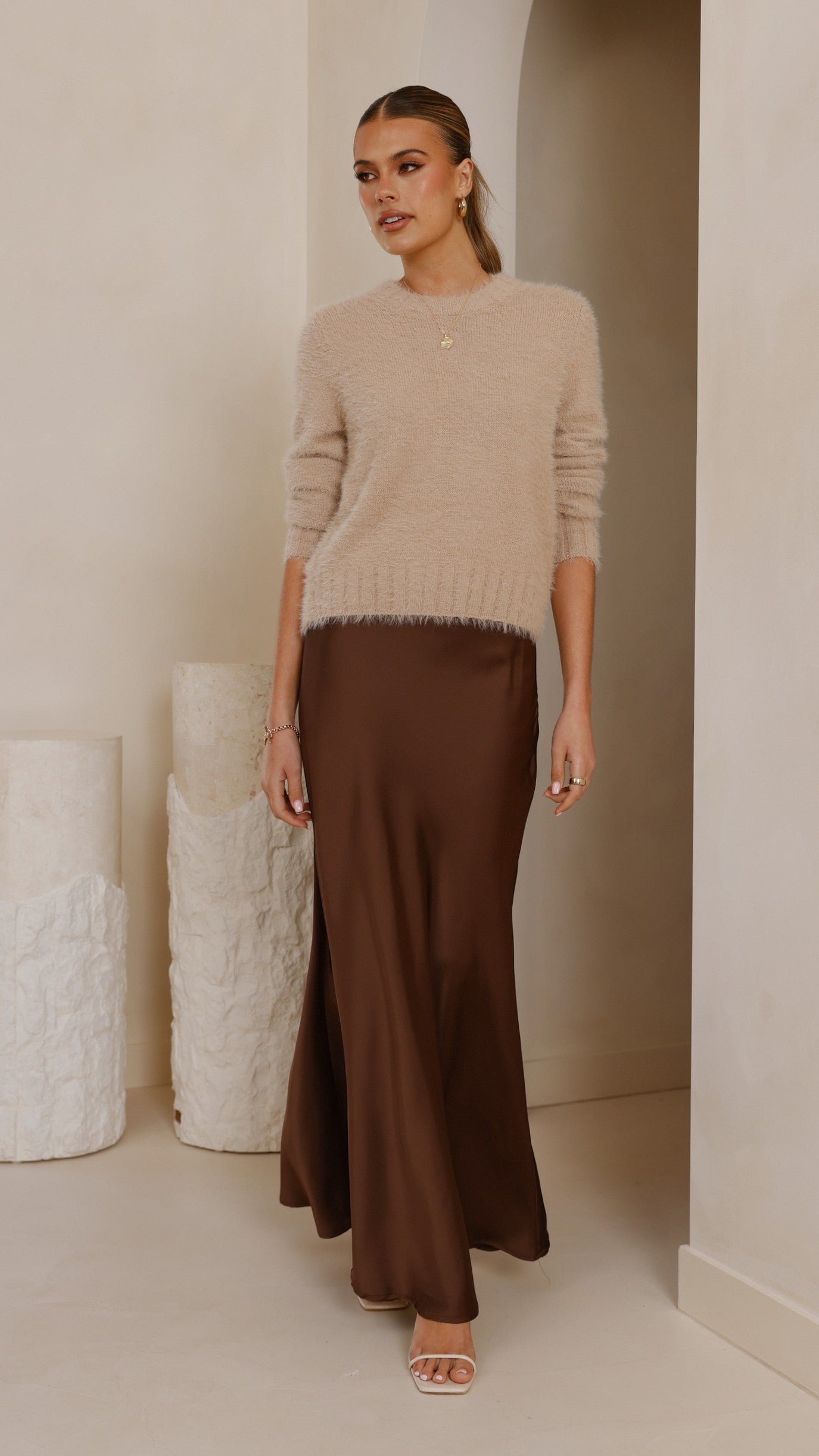 Darina Bias Cut Maxi Skirt - Chocolate